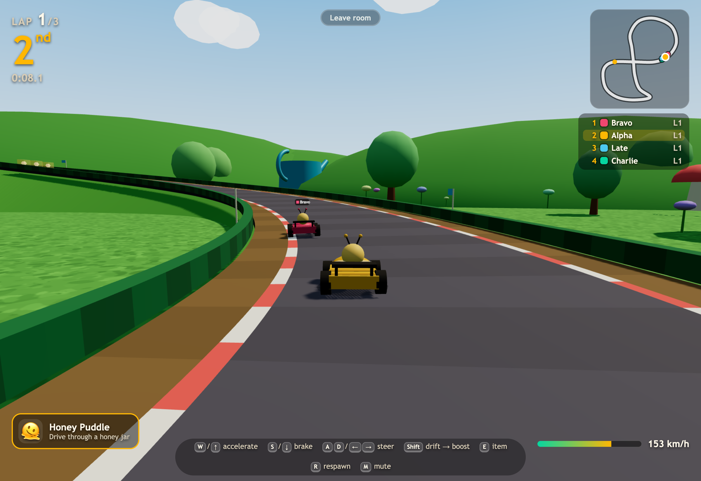 Bumble Rally gameplay: karts racing around a garden circuit