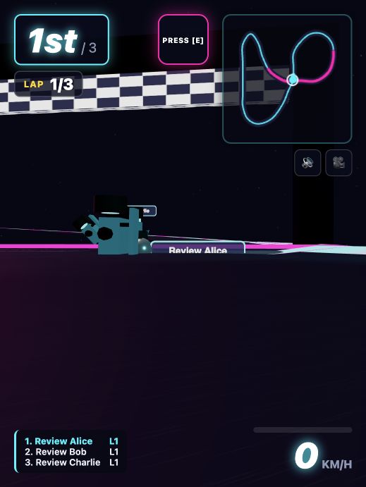 HyperKart: Nebula Drift gameplay with neon karts at the starting line